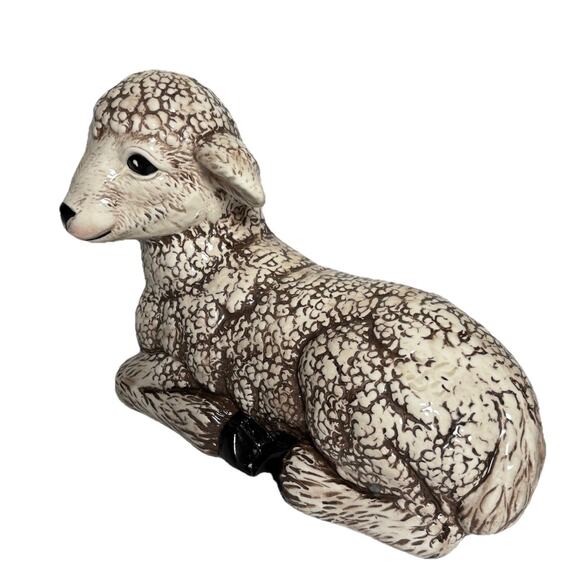 Vintage Scioto Ceramic Lamb Sheep Figurine Pottery Glazed Brown White 8"H x 9"L - Picture 7 of 12